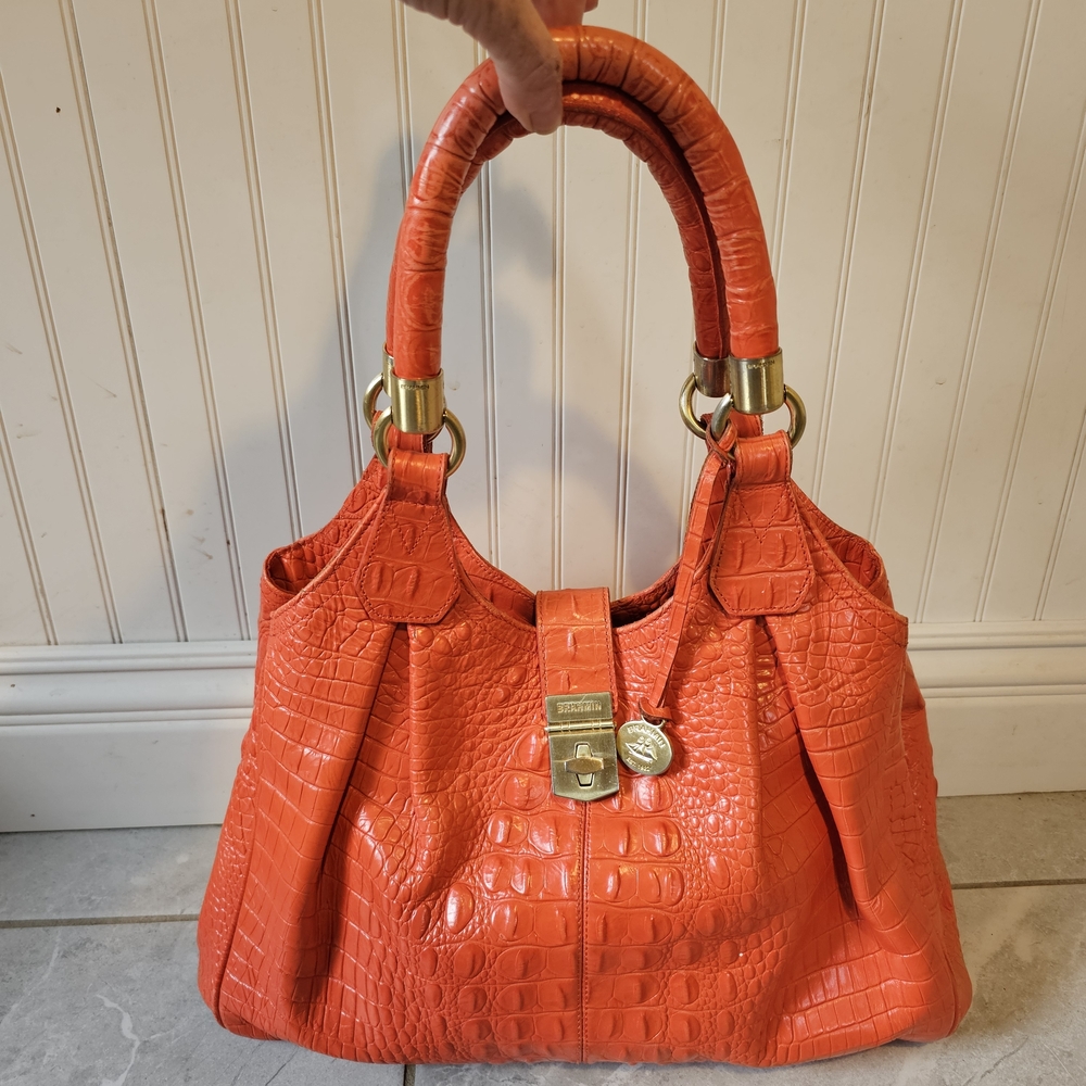 Brahmin Elisa Orange Crocodile Embossed Women's Bag